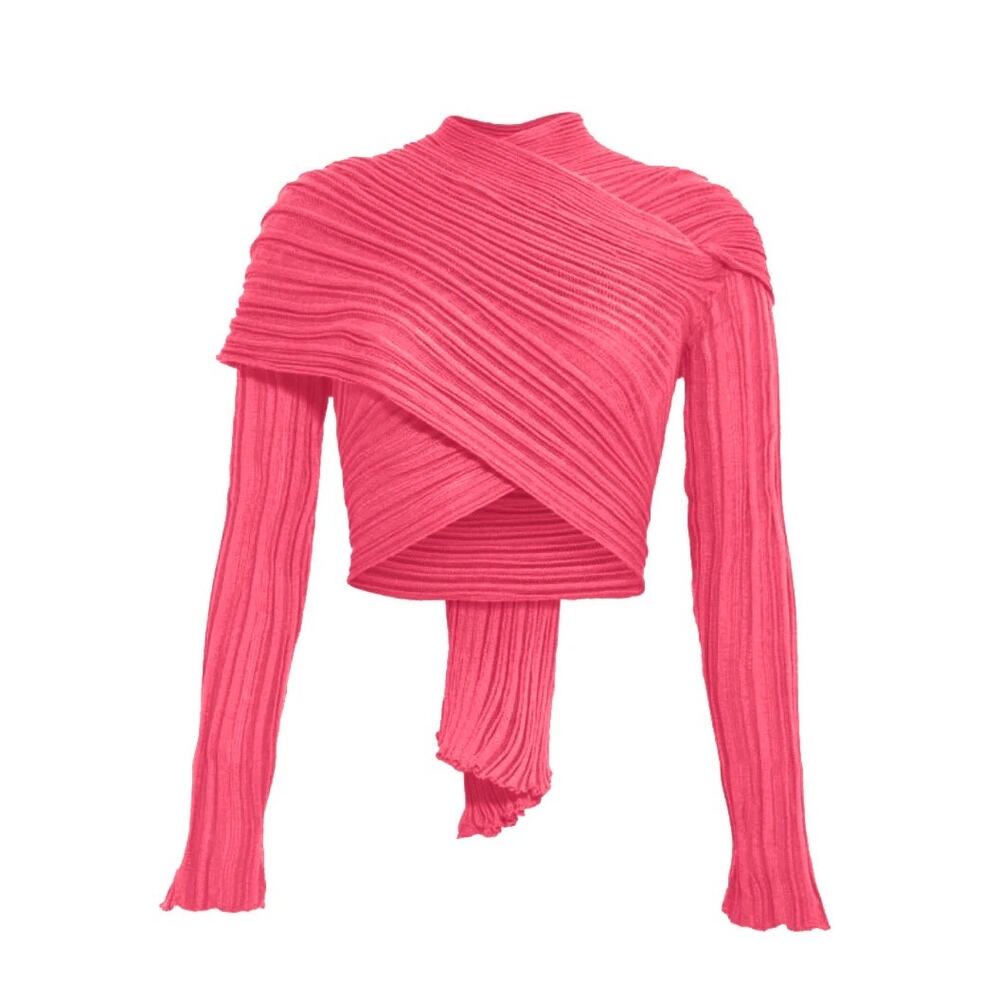 Ioanna Kourbela Archetypes Coral Pink Greek Cotton Versatile Wrap Cardigan 6/8